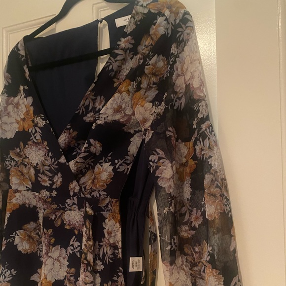 Floral jumpsuit with sheer long sleeves and side tie. Never been worn. - Picture 2 of 6